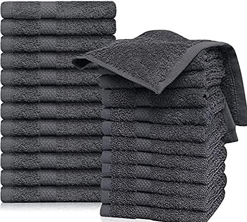 Hotel & Spa 100% Cotton Washcloths Pack of 24, Ultra Soft, Quick Dry, Lightweight, Highly Absorbent, Perfect for Face, Hands, Spa, Gym, Hotel, Resort & Daily Use (Grey - 12" x 12")