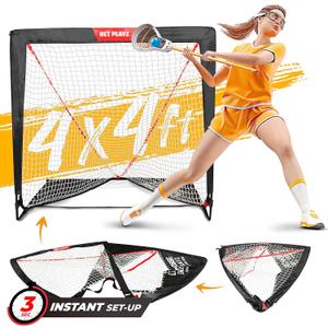NET Playz 4 x 4 x 4 Feet Lacrosse Goal Fast Install, Fiberglass Frame, Lightweight, Foldable, Portable, Carry Bag Included