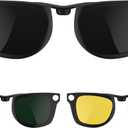 HiBloks 3Pcs Polarized Clip-on Compatible with Ray-Ban Meta Wayfarer & Gen 2 (RW4008/RW4012 Large), Discoloration Clip for Rayban Meta Gen 2 Accessories (Dark Green, Night Vision Yellow, Black)