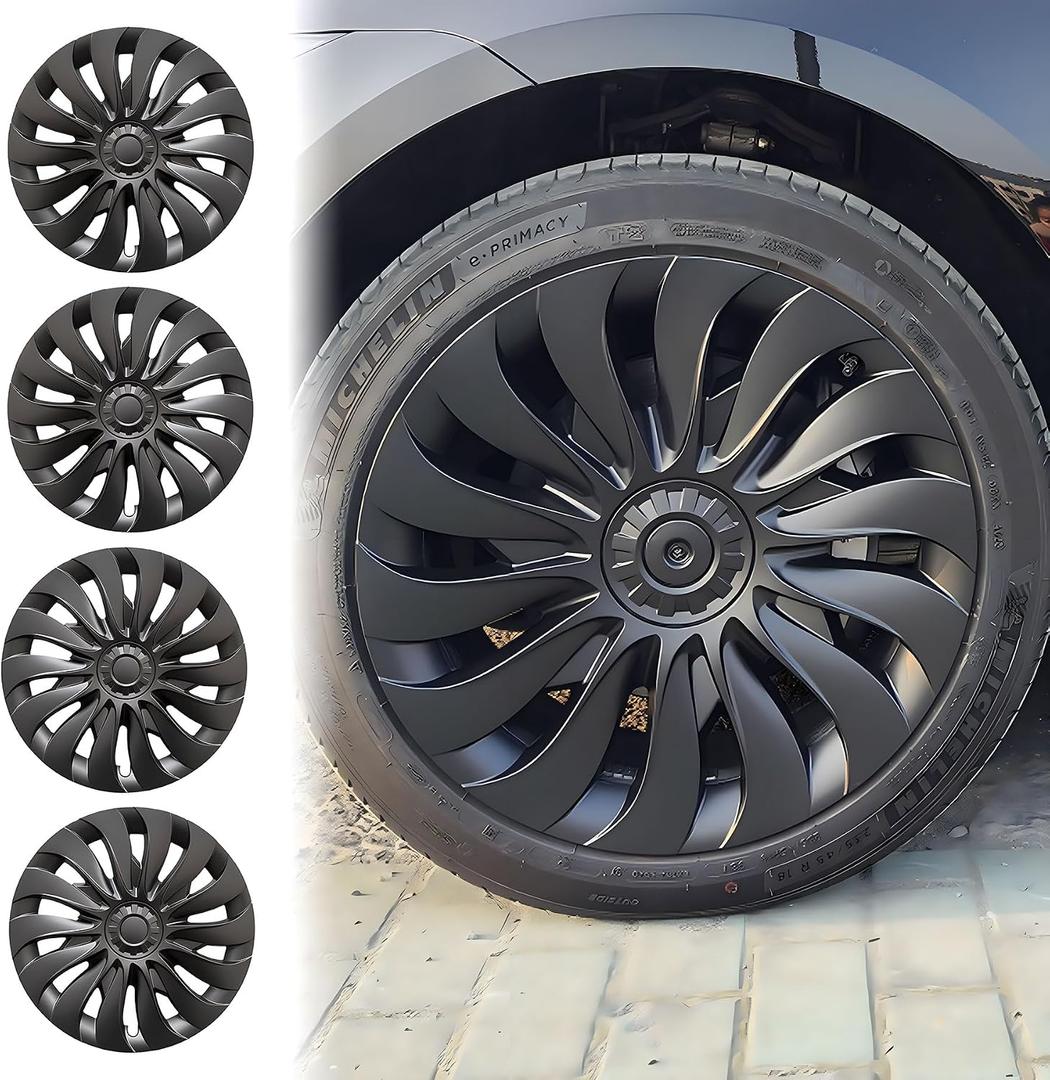 KAVANIC 4pcs Hubcaps Fits for Tesla Model 3 Highland 2024-2025 Wheel Covers 18 Inch Symmetry Design Rim Protector Matte Black ABS Wheel Cover for 18" Photon Wheels (RWD/AWD)