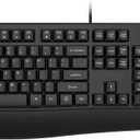Wired Keyboard and Mouse Combo, EDJO Full-Sized Ergonomic Computer Keyboard with Palm Rest and Optical Wired Mouse for Windows, Mac OS Desktop/Laptop/PC (Black)