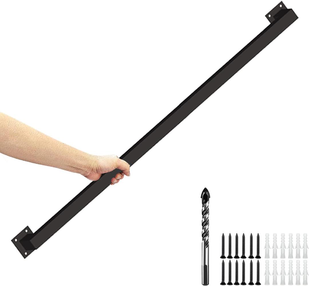 Black Industrial Iron Hand Railing, Wall Support Handle for Indoor Stairs & Outdoor Decks, Non-Slip & Rust-Resistant (1.3FT)