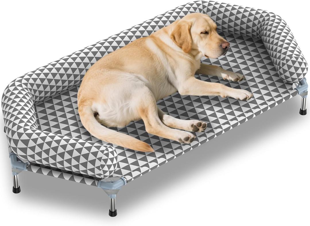 Orthopedic Dog Beds for Large Dogs - Removable Bolsters & cleanable Cover,Elevated Outdoor Dog Bed,Easy to Assemble,Up to 130lbs,Extra Large