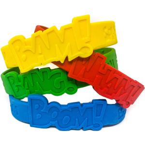 Podzly 48 Superhero Bracelet Party Pack - Comic Book Style Hero Bracelets for Kids - Rubber Superhero Saying Wristbands Great for Birthday, Party Favors, Accessories, Classroom Prizes & More