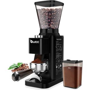 Conical Burr Espresso Coffee Grinder Electric, Coffee Bean Grinder for Home Use Upgraded 48 Grind Settings, 35s Precision Timer, Anti-Static for Pour Over/Drip/French Press, Stainless Steel Black