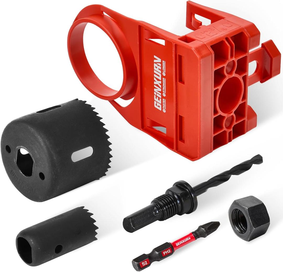 1-3/8" - 1-3/4" Door Lock Installation Kit for Wooden Doors with Guide Template, Carbon Steel Door Lock Hole Saw (Red)