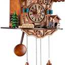 Traditional Black Forest Wooden Cuckoo Clock with Dancing Figures, Handcrafted Wall Clock with Moving Dancers for Dining Room