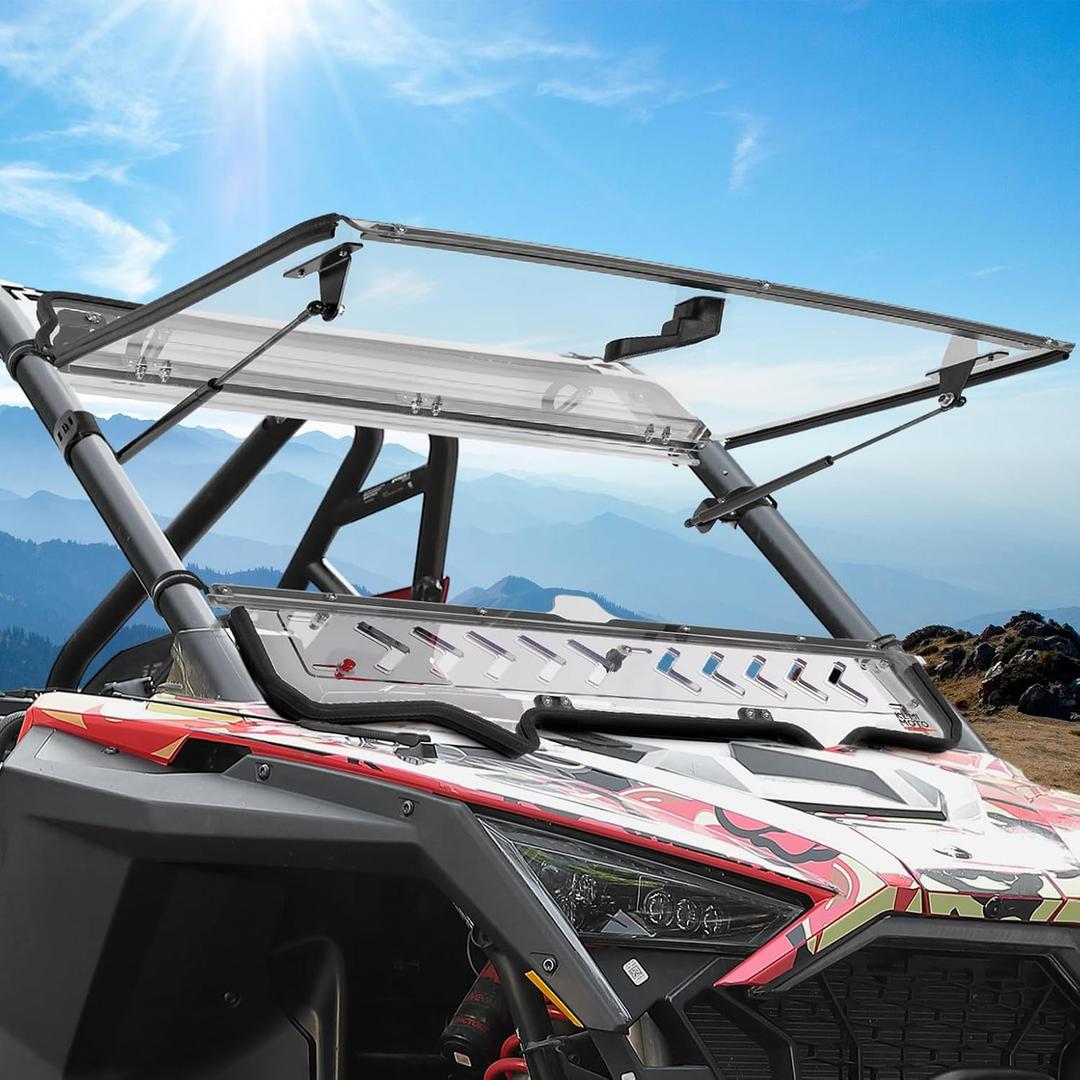 KEMIMOTO Flip Windshield with Slide Window Compatible with 2020-2024 RZR PRO XP/4 - Upgraded 3-in-1 Vented Front Windshield with Enhanced Clamp to Prevent Lifting (NOT Fits Roof)