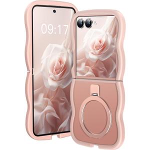 [Magnetic Stand & Wave Frame] Case for Samsung Galaxy Z Flip 7 [Fit for MagSafe] [Military Drop Protective] Not Yellowing Translucent Z Flip 7 Phone Ring Cover for Women Men 6.9" Pink
