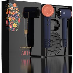 AINA Hair Dryer,Blow Dryer with Diffuser Brush Comb for Women - BLDC Hair Dryer - Brushless Motor, 110,000 RPM Lightweight,Ionic Travel, 3 Magnetic Attachments 110V/ALCI(Blue Golden)
