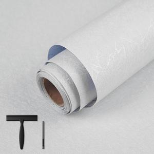 Abyssaly White Wallpaper Peel and Stick 15.7" x 393.7" Silk Embossed White Contact Paper for Cabinets Removable Self Adhesive Textured Wallpaper Covering for Bedroom with Scraper, Paper Cutter