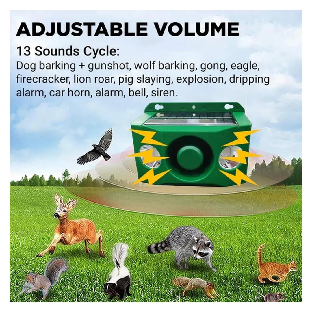 Animal Repeller,Animal Deterrent Devices,Beast Repellent Solar Warning Lights With Loud Volume, Solar Security Alarm Lights 5 Modes, Flashing Motion Sensor Light