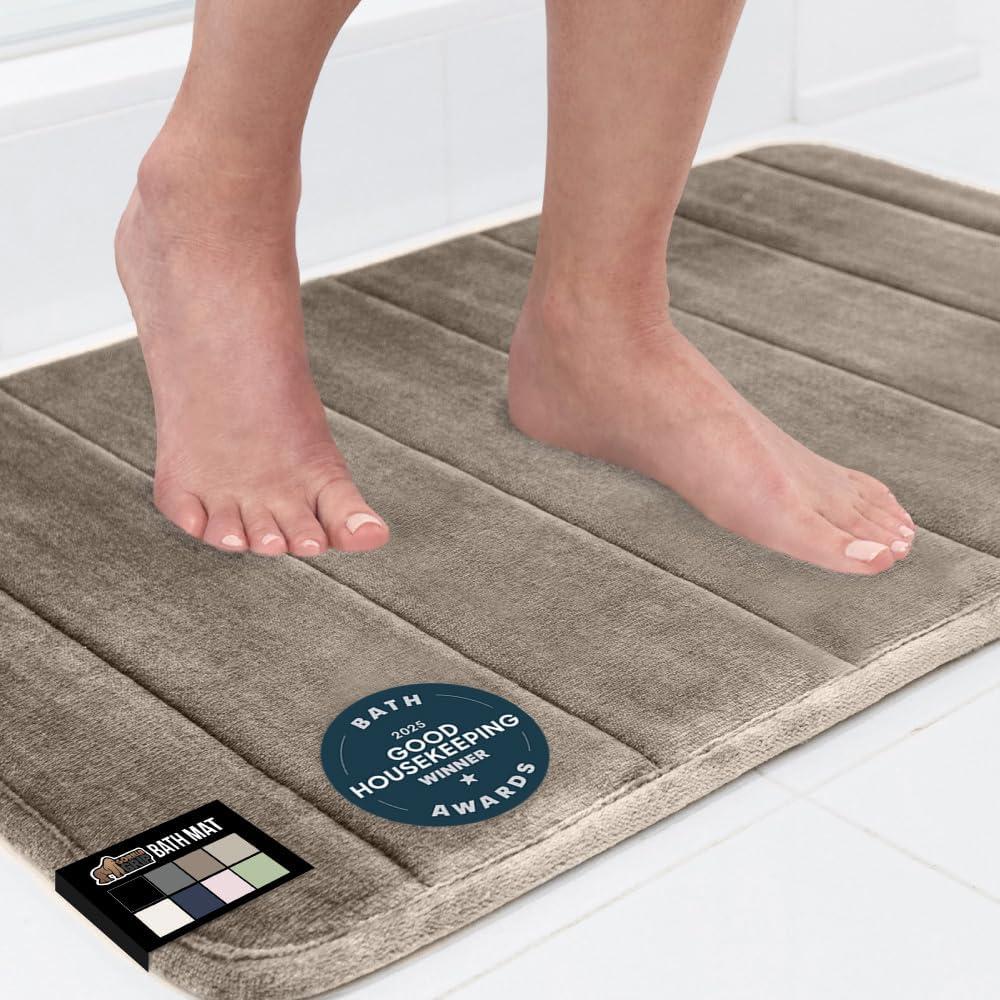 GORILLA GRIP Memory Foam Bath Mat, Soft Absorbent US Designed Bathroom Rug, Gripping Dots Machine Washable Bathmat, Cushioned Floor Mats, Shower Sink Rugs Room Dcor Accessories, 36x24 Taupe