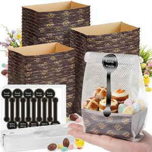 120 Pcs Mini Loaf Pans Disposable Set 3.1x1.5 Inch Paper Pans Rectangle Mold with Plastic Bags and Stickers Easter Spring Baking Picnic Camping Party Supplies for Bread, Meatloaf, Wedding Return Gift