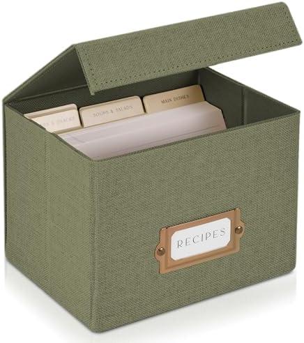 ZICOTO Beautiful Linen Recipe Box - Fits 4x6 inch Recipe Cards to Organize Up to 250 Recipes - Sturdy Card Holder and Great Gift for Any Kitchen - Cards Not Incl
