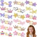 Hanaive 32 Pcs Christmas Girls Gift Hair Clips Glitter Butterfly Metal Snap Hair Accessories for Kids Girls Cute Heart Shaped Barrettes Sparkly Barrettes Clips for Toddlers Kids(Classic,Gold)
