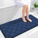 OLANLY Memory Foam Bath Mat Rug 47x24, Ultra Soft and Absorbent Bathroom Rugs, Non-Slip, Comfortable, Machine Washable Bath Carpet for Bathroom Floor, Tub, Shower and Home Decor Accessories, Navy