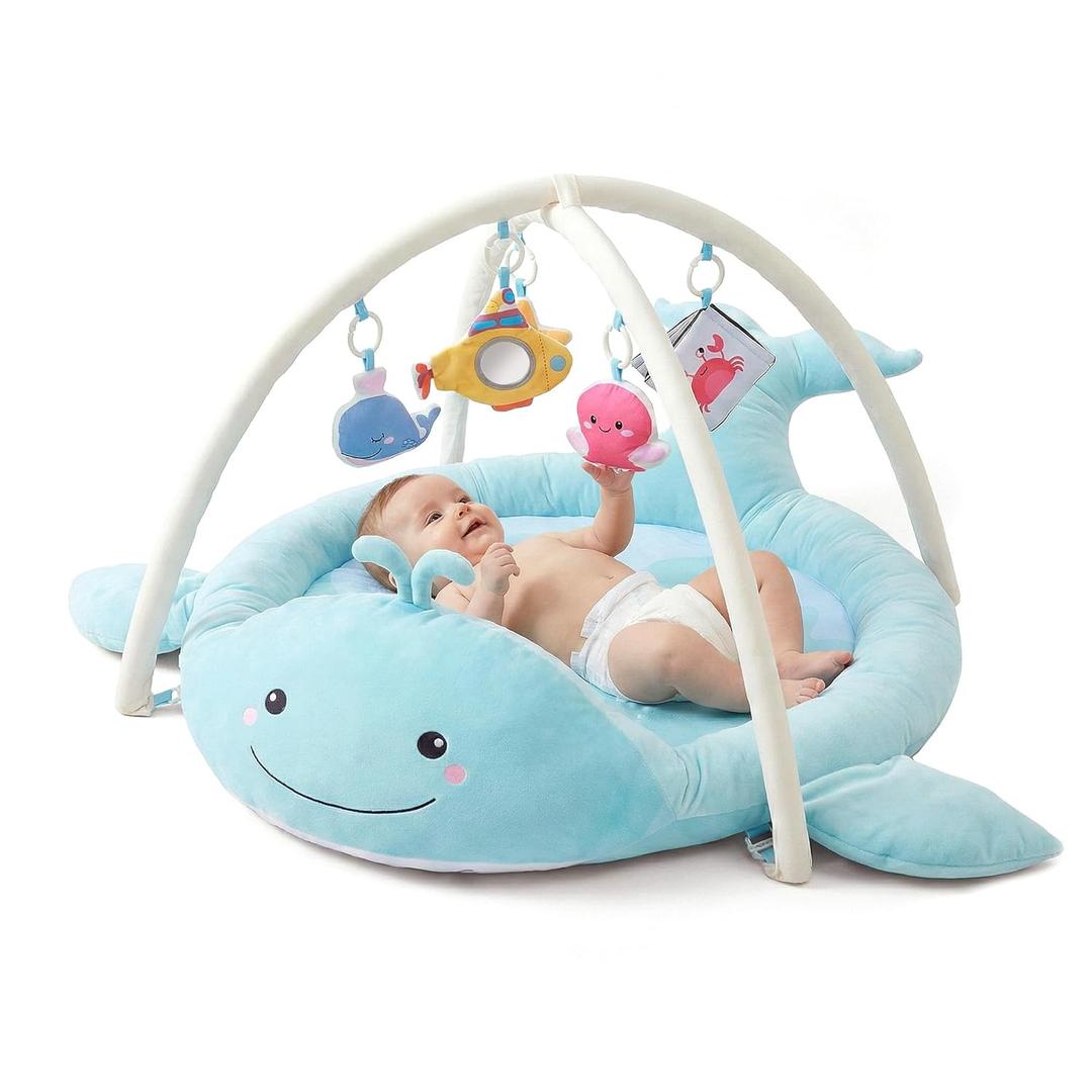 Baby Play Mat, Whale Tummy Time Mat with Toys, Baby Activity Gym for Infants 012 Months Sensory Floor Mat for Boys & Girls (Blue)