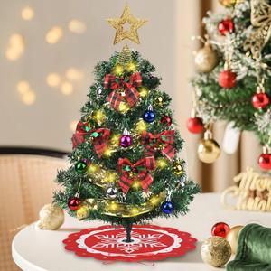 Nialnant 2Ft Tabletop Small Christmas Tree, Artificial Mini Christmas Tree with Lights & Ornaments, Xmas Table Decoration