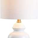 JONATHAN Y 20" White Textured Ceramic and Brass Gold Table Lamp, Glam Bedside Nightstand Lamp for Living Room Bedroom, White Linen Shade, LED Bulb Included JYL1035A