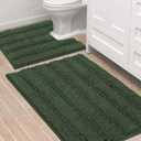 H.VERSAILTEX Bathroom Rugs Bath Rug Set 2 Piece Bathroom Contour Rug Toilet Mat Sets Non Slip Contour Bath Rug Ultra Thick Water Absorbent Striped Bath Mats(36" x 24" Plus 20" x 24" U, Bronze Green)