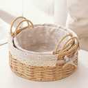 GIB Small Wicker Storage Baskets for Organizing, Decorative Woven Baskets with Handles & Liners, Boho Paper Rope Round Serving Baskets Trays for Shelves, Table, Gifts, Set of 2