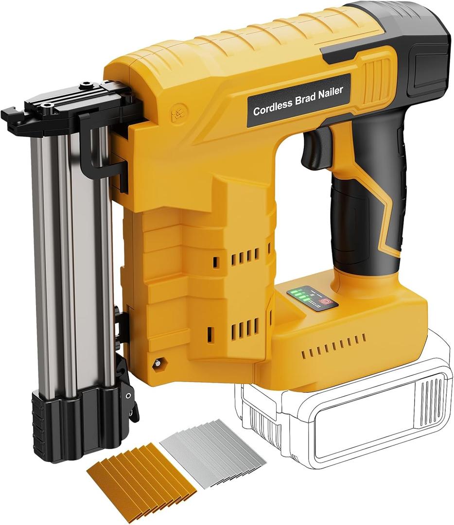 18 Gauge Brad Nail Gun Compatible with Dewalt 20V MAX Battery(NO Battery), 2 in 1 Cordless Brad Nailer for Crown Staple, 2 Mode, Electric Nail Gun for Wood, Trim Work, DIY