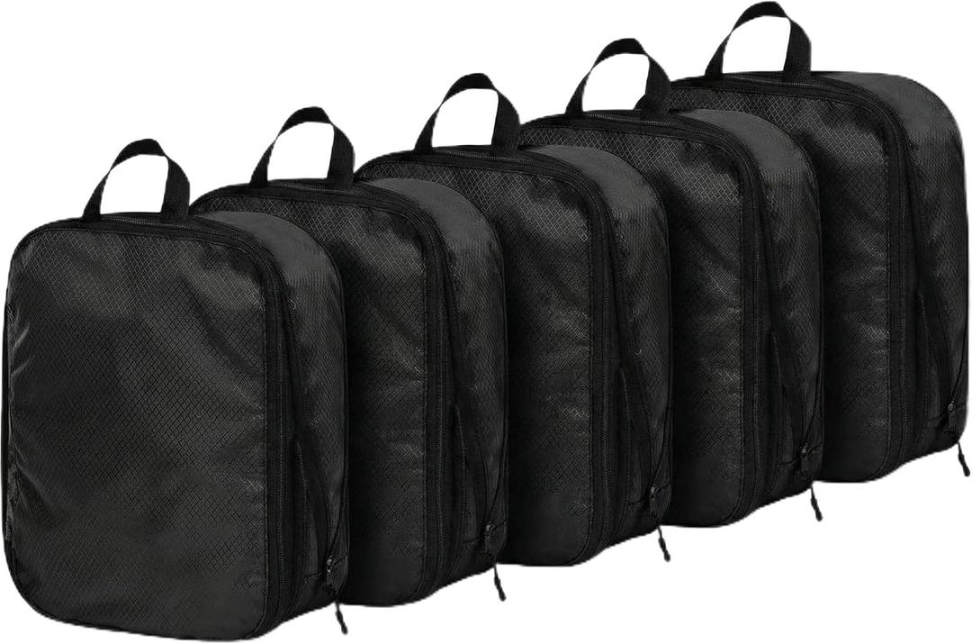 5 Pack Compression Packing Cubes for Travel Space Saving Cubes Luggage Organizer for Suitcase(Black,S)