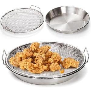 Tlence 10.3" Kitchen Oil Filter Tray, Stainless Steel Air Fryer Mesh Pan, Draining Basket Accessories for Fried Food, Cooking Net Strainer Colander for Barbecue Grill Vegetable Dessert