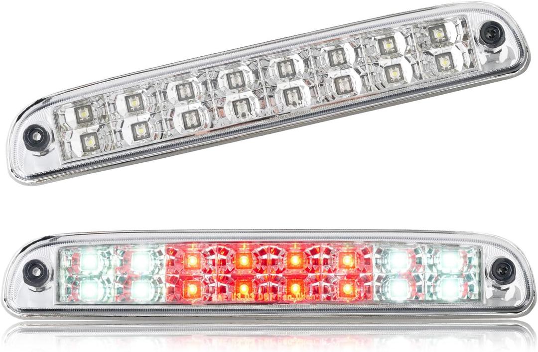 Third 3rd Brake Light LED for 1999-2016 Ford F250 F350 F450 F550 Super Duty, 1993-2011 Ford Ranger High Mount Rear Cab Brake Lights Assembly, 99-16 F-250-F-550 Cargo Stop Light (Chrome)
