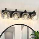 4-Light Black Bathroom Vanity Light, Hammered Glass Globe Shade