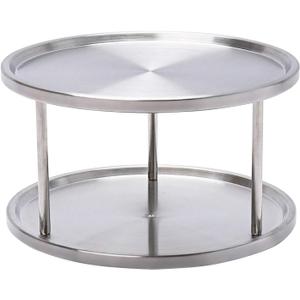 2 Tier Lazy Susan Turntable Organizer,Stainless Steel 360 Degree Turntable Pantry Cabinet Turning Table Spice Rack Organizer Tray for Kitchen Bathroom Bedroom Parlor