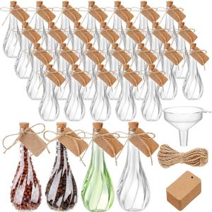Lounsweer 30 Pack 5 oz Plastic Potion Bottles with Caps Clear Sand Art Bottles with Twine and Tags Souvenir Jars Bulk Wish Candy Jar for DIY Wedding Party Favors Decoration(Cork Stopper)