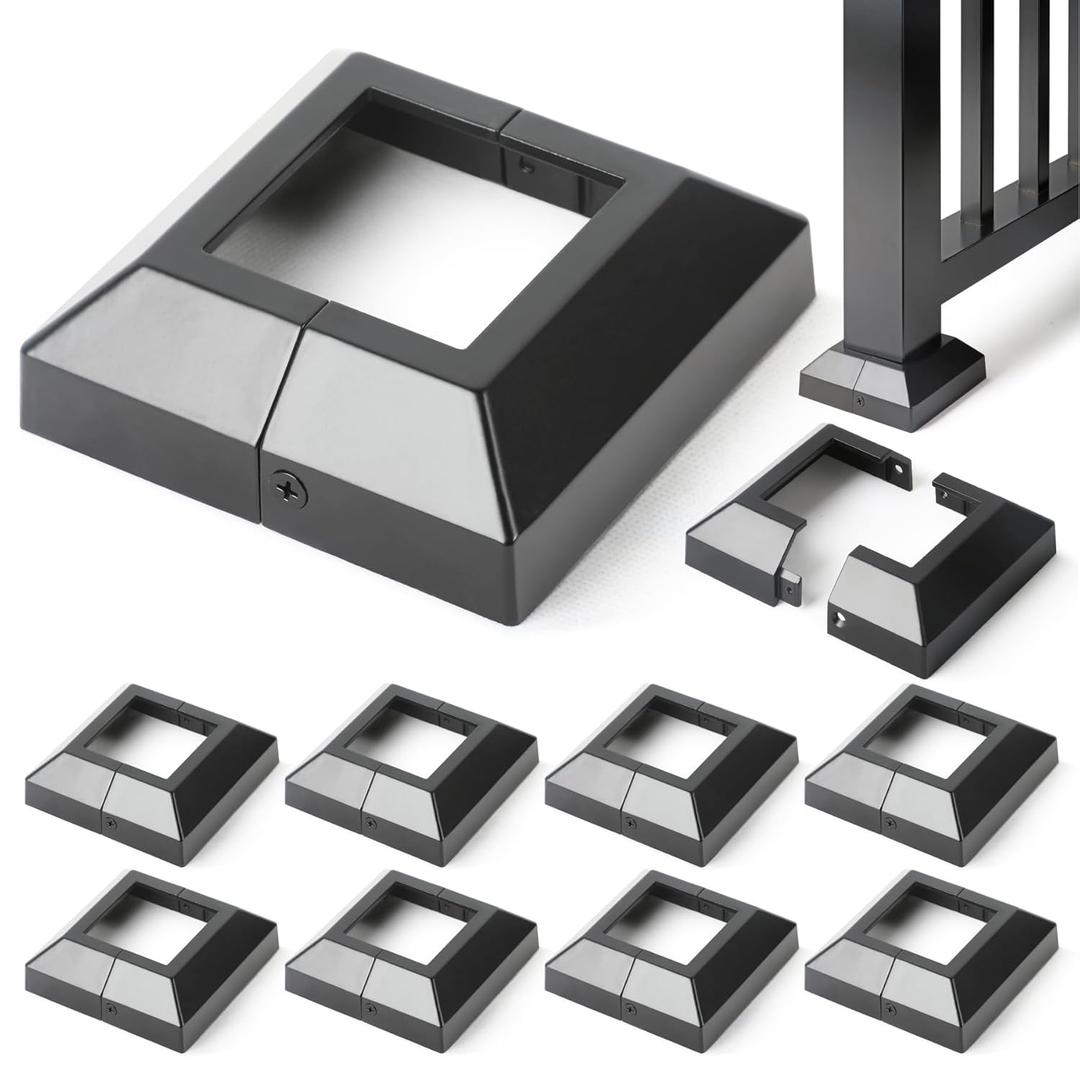 Hulave Split Post Base Cover - Fits 2.5"x2.5" Post/4.5"x4.5" Base for Indoor/Outdoor Iron Railing, Fence, Stair Decorative Skirt Black 8P