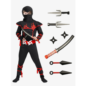 Kids Ninja Costume with 7 Safe Plastic Weapons, Boys Halloween Cosplay Outfit M
