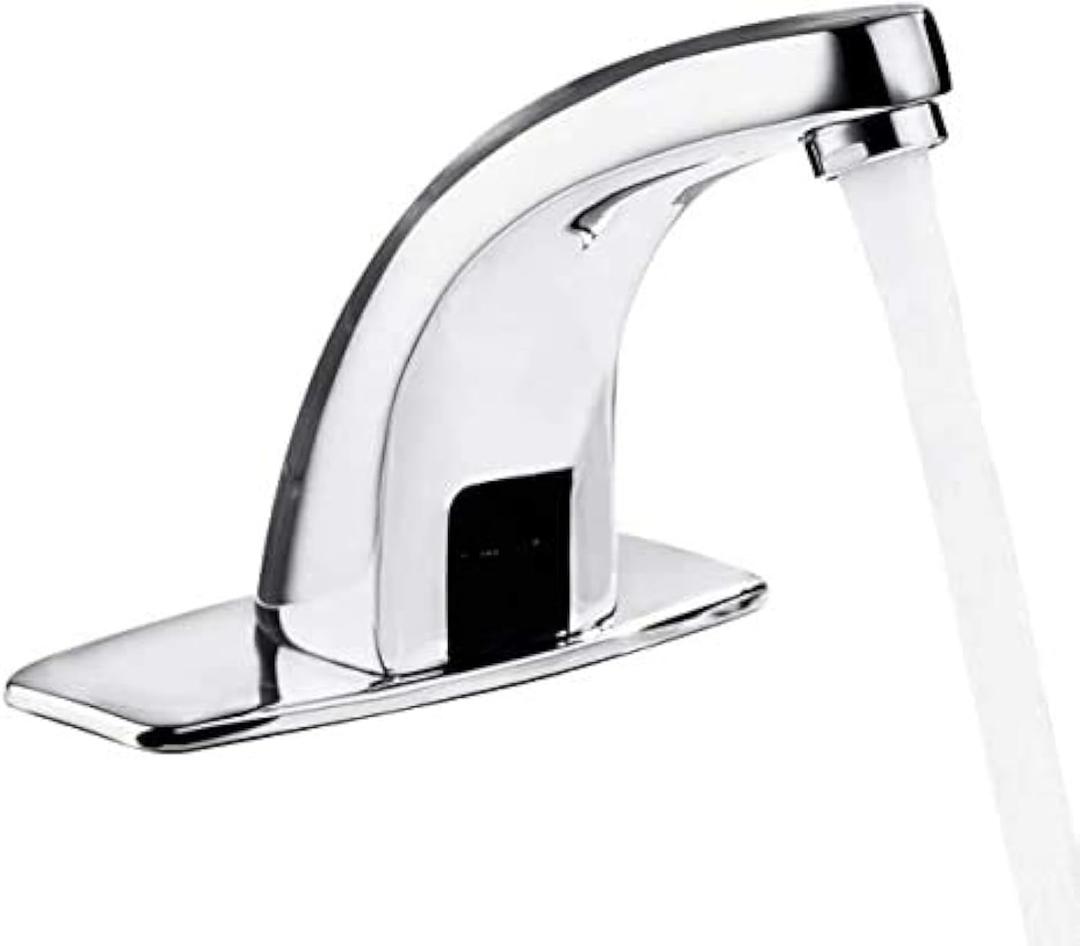 POMU Deck Mount Solid Brass Auto Sensor Bathroom Sink Faucet with Automatic Sensor Chrome Bath Tub Faucet Tub Faucets Polished Chrome