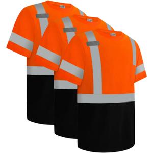 Uno Mejor Hi Vis Shirts for Men Class 3 High Visibility Shirts with Short Sleeves, Reflective Safety Shirts for Men Women, Durable Work Shirts with Black Bottom, Breathable, Orange XXL, 3PCS