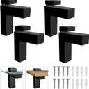 Heavy Duty Floating Wood/Glass Shelf Bracket 4 Pcs, Adjustable Glass Shelves Mounting Brackets for 3-28mm Thickness, Rust Resistant Zinc Alloy Clamp Support (25lbs Load) for Bathroom (Set of 4) (Black)