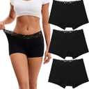 INNERSY Women's Lace Underwear Cotton Soft Boyshorts Panties Boxer Briefs 3-Pack L