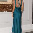 Womens Elegant Satin V Neck Backless Sleeveless Maxi Dress Silk Tie Low Back Formal Cocktail Dresses Wedding Guest (Blue, M)
