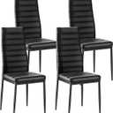 VEVOR Modern Dining Room Accent Chairs Set of 4, Upholstered Leather Side Chair for Living Room, Space-Saving Kitchen Chair with Thick Cushions and Metal Legs, Black