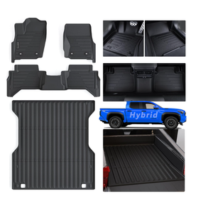 Floor Mats & Trunk Bed Mat -5FT for 2024 2025 Toyota Tacoma Hybrid (Only Fit for Hybrid，TPE All Weather Protection Car Floor Liners with Duty Bed Liner Accessories