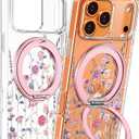 Loheckle for iPhone 17 Pro Max Case with Stand- Compatible with MagSafe Women Girls Cute Clear Girly Unique Design Soft TPU Magnetic Ring Phone Cover for Apple 17 Promax, Purple Flower