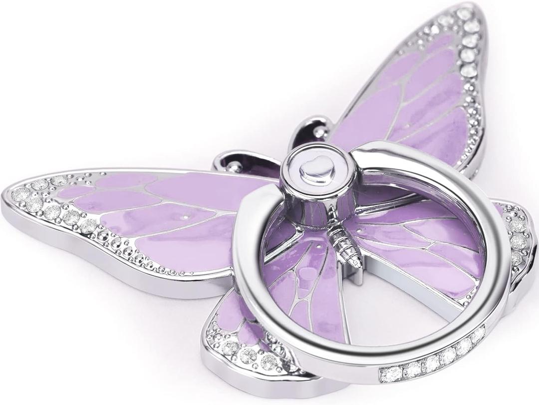 Butterfly Cell Phone Ring Grip Holder, 360 Degrees Rotation Phone Ring Grip Stand, Metal Finger Kickstand Compatible with iPhone, Samsung Galaxy, Android Phone