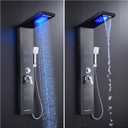 Stainless Steel Shower Panel Tower System with LED Lights, 5 in 1 Shower Panel with Rainfall Waterfall Shower Head, Body Spray, Handheld Shower, Tub Spout (Black)