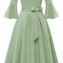 HomRain Women's Church Dresses for 2025 Wedding Guest Cocktail Tea Party Bell Sleeve Vintage Evening Graduation Dress.3XL