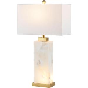 JONATHAN Y Elizabeth Alabaster Nightlight Lamp 27.5", White/Gold Painting