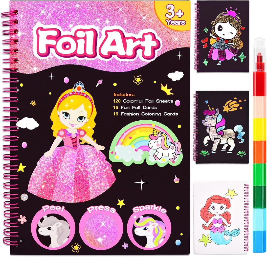 LICSOR Foil Art Crafts Activity for Kids, Craft Gift for Girls Kids Ages 46812, Fun DIY Creative Travel Toys Art Supplies, Unicorn Princess Birthday Gift for Girls 5 6 7 8 9 10 Years Old