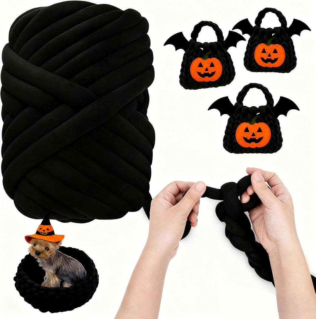 Halloween Arm Knitting Chunky Yarn - Soft Chunky Cotton Yarn for Arm Knitting Crochet for Beginners to DIY Baskets Bags Pet Nests Pillows Cushions Wall Halloween Decor(0.55lb/10 Yards)