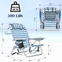 Portable Beach Chair for Adults, Outdoor Camping Chair Lay Flat Folding Backpack Beach Reclining Chair with 5 Positions, Headrest, Cup Holder, Heavy White Striped